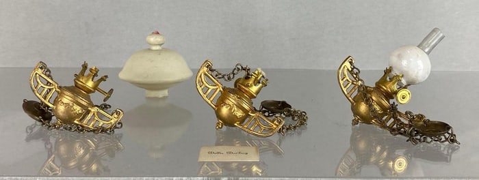 Group of 3 Antique Mini Dollhouse Hanging Kerosene Lamps