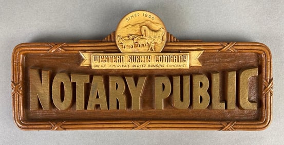 Western Surety Company Notary Public Composite Syroco Wood Advertising Sign