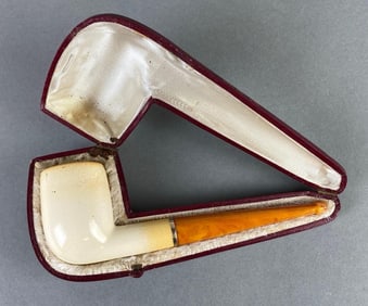 Antique Simple Meerschaum Tobacco Pipe with Amber Stem