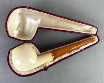 Antique Simple Meerschaum Tobacco Pipe with Amber Stem
