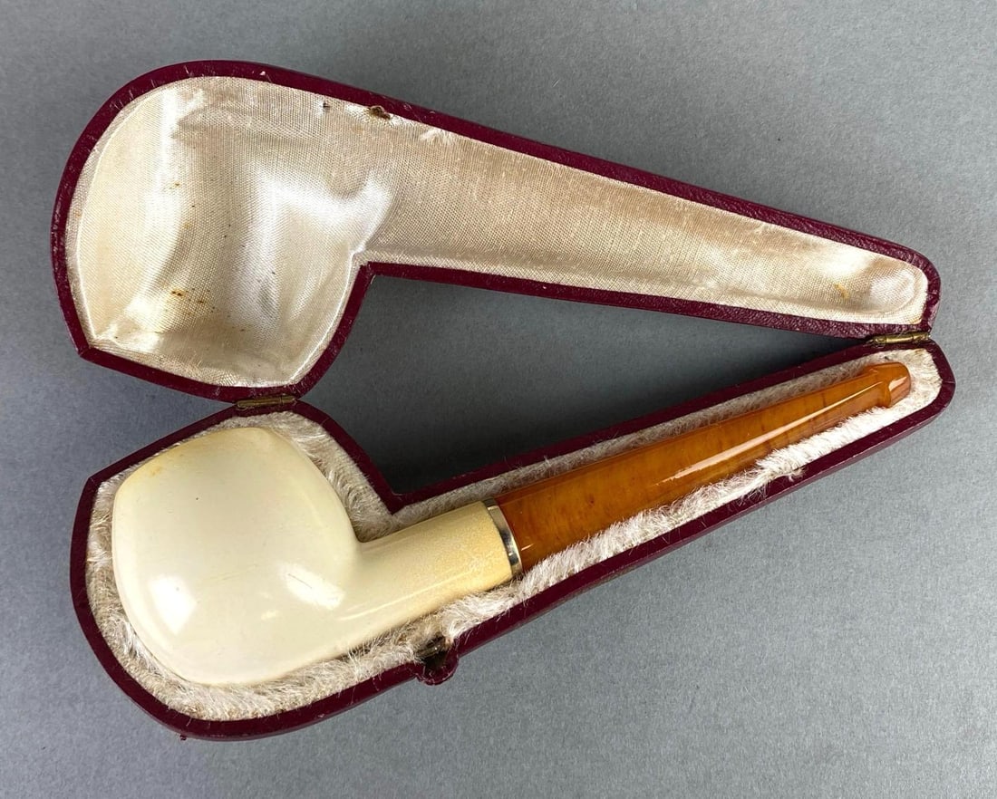 Antique Simple Meerschaum Tobacco Pipe with Amber Stem (1 of 8)