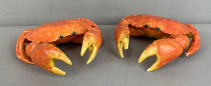 Pair of Vintage Porcelain Crab Hatpin Holders