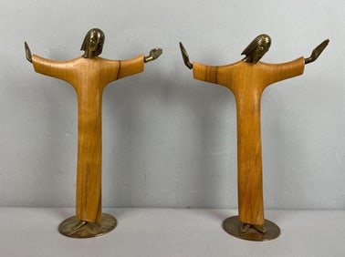 Group of 2 Hagenauer Handmade Bronze and Wood Christ the Redeemer Statues