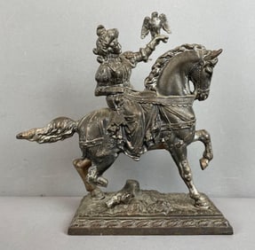 Antique Cast Metal Falconer on Horse Statue