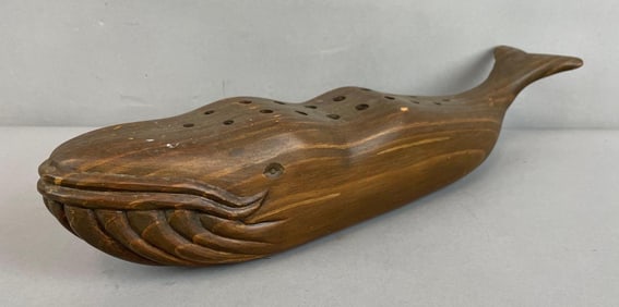 Vintage Carved Wood Whale Flower Frog