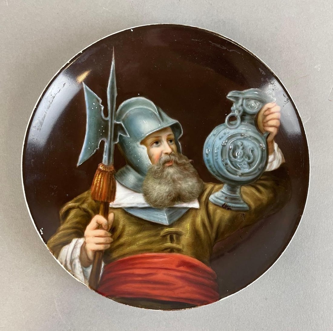 Antique Sevres French Victorian Hand-Painted Halberdier Porcelain Plate: No markings on underside, measures 6 1/2 inches