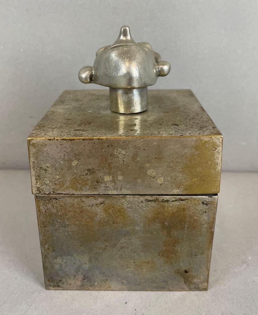 Silver Plated Box with Stylized Head: Measures 4 3/4 x 3 x 3 inches