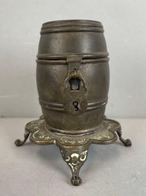 Antique Silver Plated Barrel Bank with Padlock