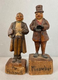 Group of 2 Vintage Carved Wood Charles Dickens Character Figures