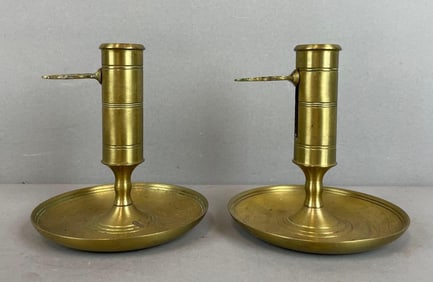 Group of 2 Antique Swedish Brass Adjustable Candlesticks