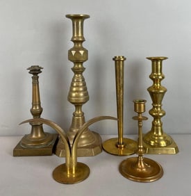 Group of Antique Brass Candlesticks