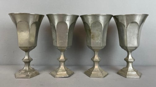 Set of 4 Vintage Leonard Hand-Cast Pewter Goblets