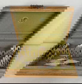 Set of Vintage Danish Silver Plated Flatware with Wood Case