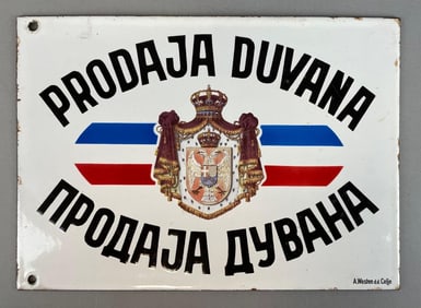 Antique Yugoslavian Tobacco Sales Double-Sided Porcelain Sign