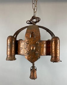 Antique Arts and Crafts Hammered Copper 5 Light Chandelier