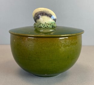 Green Glaze Lidded Pottery Jar