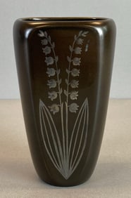 Gustavsberg Facett MCM Floral Silver Overlay Pottery Vase