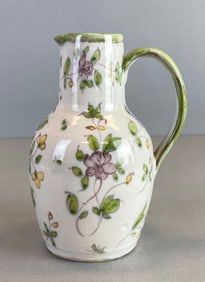 Antique French White Glaze Floral Pottery Pitcher