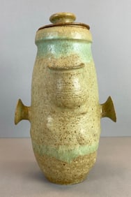 French Green Glaze Stoneware Cornichon Pot