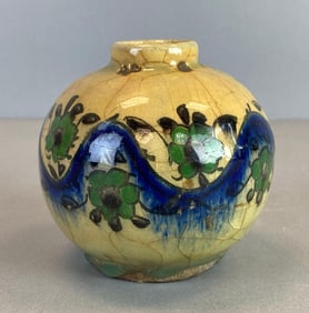 Blue Yellow Drop Glaze Floral Art Pottery Vase
