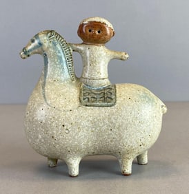 Boy Riding Horse Art Pottery Figurine