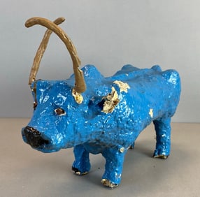 Virginias Creations Paper Mache Blue Bull