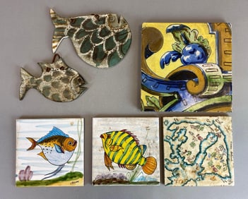 Group of Hand Painted Ceramic Art Tiles and More