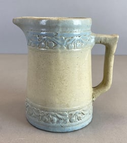 Antique Cherry Banded Stoneware Floral Pitcher