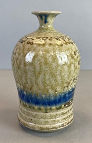 Textured Blue Sand Glaze Art Pottery Bud Vase