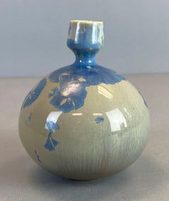 Blue Crystalline Drip Glaze Pottery Bud Vase