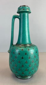 Gustavsberg Argenta Silver Overlay Scale Turquoise Glaze Pottery Jug