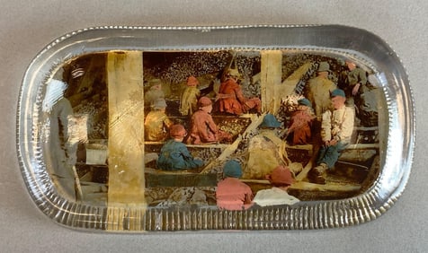 Antique Pictoral Glass Ashtray of Slate and Coal Child Miners