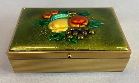 Vintage Brass Box with Enamel Fruit Lid