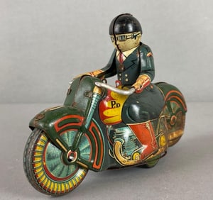 Vintage Japan Tin-Lito Motorcycle Rider Friction Toy