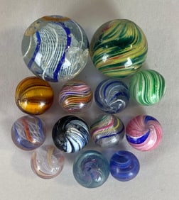 Group of 13 German Swirl Marbles
