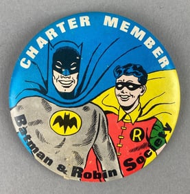 Vintage Button World MFG Batman and Robin Society Button Pin