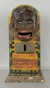 Antique Black Americana Minstrel with Tongue Cast Iron Bank