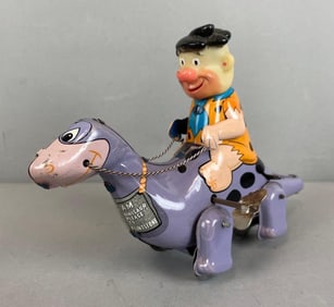 1962 Line Mar Japanese Tin Litho Wind-Up Fred Flinstone and Dino