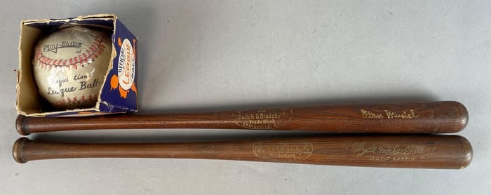 Group of Mini Louisville Slugger Bats and Baseball