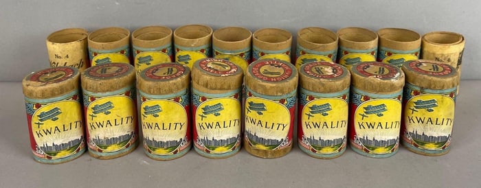 Group of Antique Kwality Inverted Mantle Advertising Cylinders