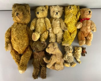 Group of 10 Mohair Teddy Bears