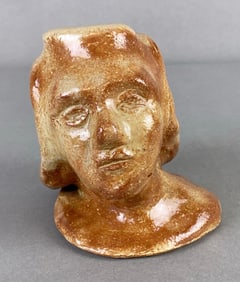 Artist Signed Womans Redware Pottery Bust