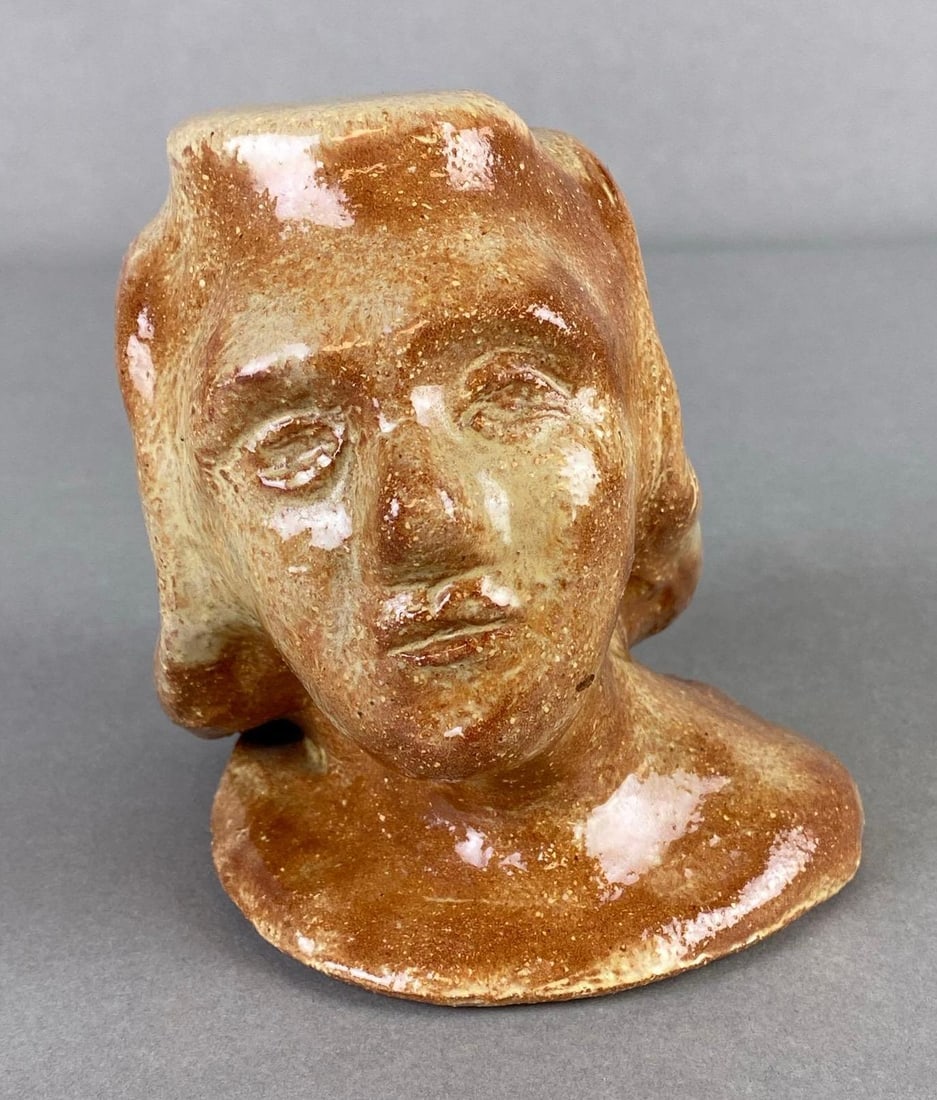 Artist Signed Womans Redware Pottery Bust: Possibly marked ADA 217 on base, Artists signature on base,,Measures 4 3/4 x 4 x 4 1/2 inches.