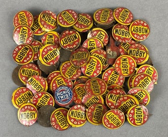 Group of Spun Knobby Roll Tin Tobacco Tags and More