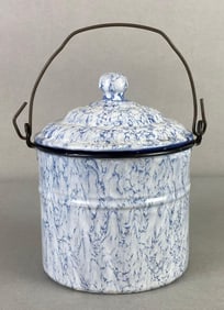Marbled Blue and White Enamelware Pot
