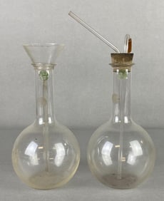 Group of 2 Pyrex Chemistry Flasks and Accessories