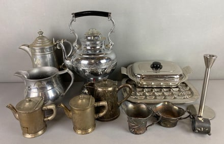 Group of Assorted Silverplated Items and More