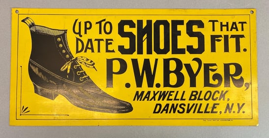 Antique P.W. Byer Up to Date Shoes Metal Advertising Sign