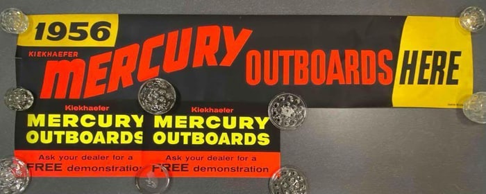 Group of 3 1956 Kiekhaefer Mercury Outboards Advertising Signs