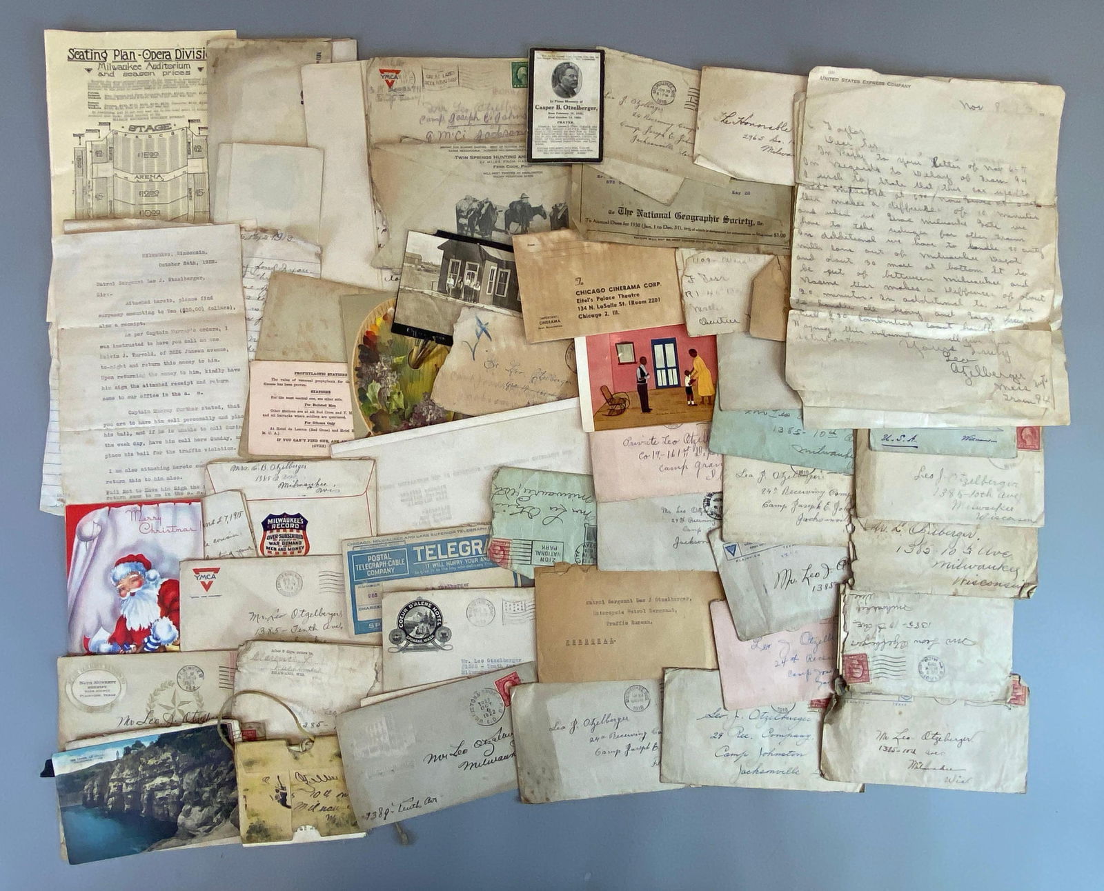 Group of Stamped Envelopes and More: Includes various stamps, postcards, notes and more